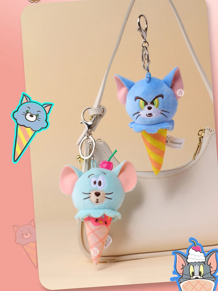Hot 10cm Tom and Jerry Plush Keychain Mouse and Cat Cartoon Plushie Stuffed Animal Pou Doll for Kids Birthday Gift