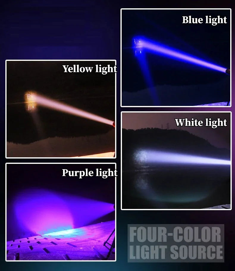 Super Bright Night Fishing Flashlight USB Rechargeable Searchlight Bait Purple Blue Handlamp 5 Light Source with Bracket