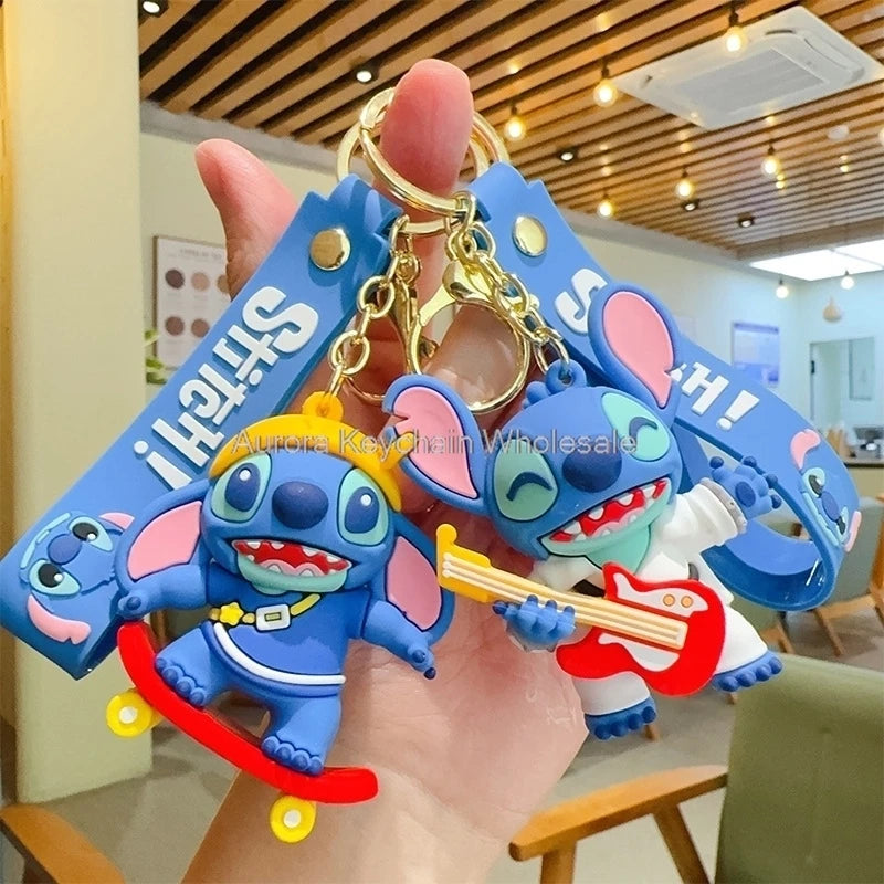 Wholesale Anime Disney Keychain New Mickey Mouse Minnie Lilo & Stitch Doll Keyring Ornament Key Chain Car Pendant Kid Toys Gifts