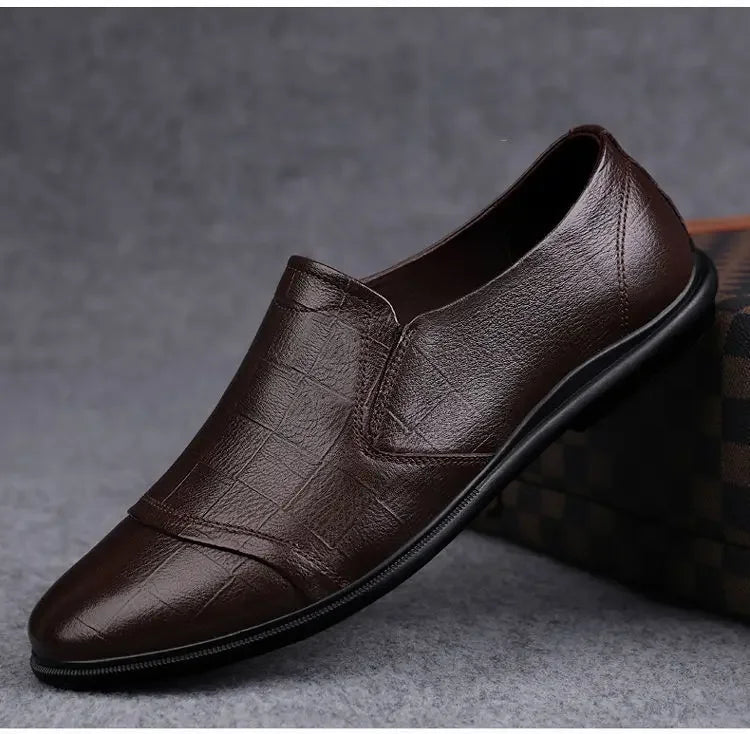Social Shoe Male Spring Autumn Brown Men's Formal Shoes Round Toe Black Official Leather Casual Cowhide Footwear Clothing Office