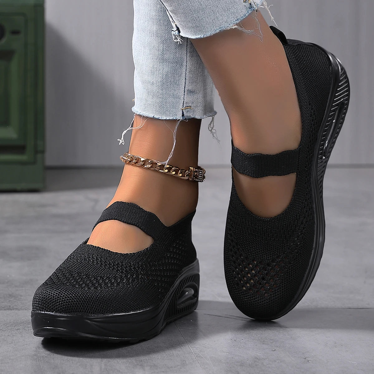 Round Toe Knitted Women'S Shoes With Thick Soles And Elevated Height, Single Shoe Size 35-43, Summer Breathable Casual Shoes