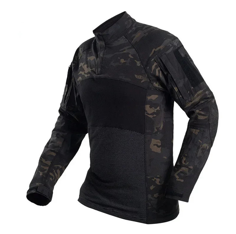 Military Tactical Shirt Men Camouflage Paintball Long Sleeve T Shirt Multicam Cotton Combat Shirts Camo Army T-Shirt