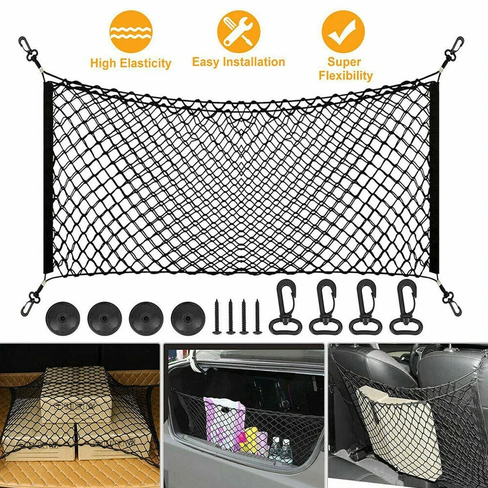 Universal Large Car Cargo Net Nylon Elastic Mesh Luggage Cargo Storage Pickup Tidy Net for Van SUV Truck Mesh Network Pocket