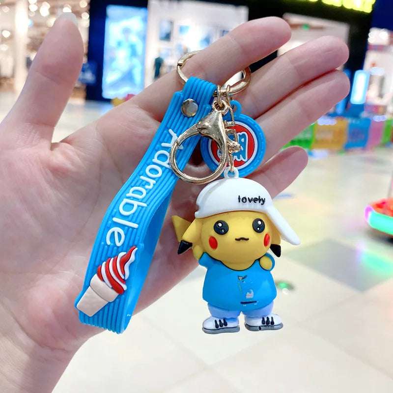 New Pokemon Pikachu Keychain Anime Cartoon Key Chain Charmander Psyduck Fashion Bag Keyring Pendant Accessories Toys Kids Gifts