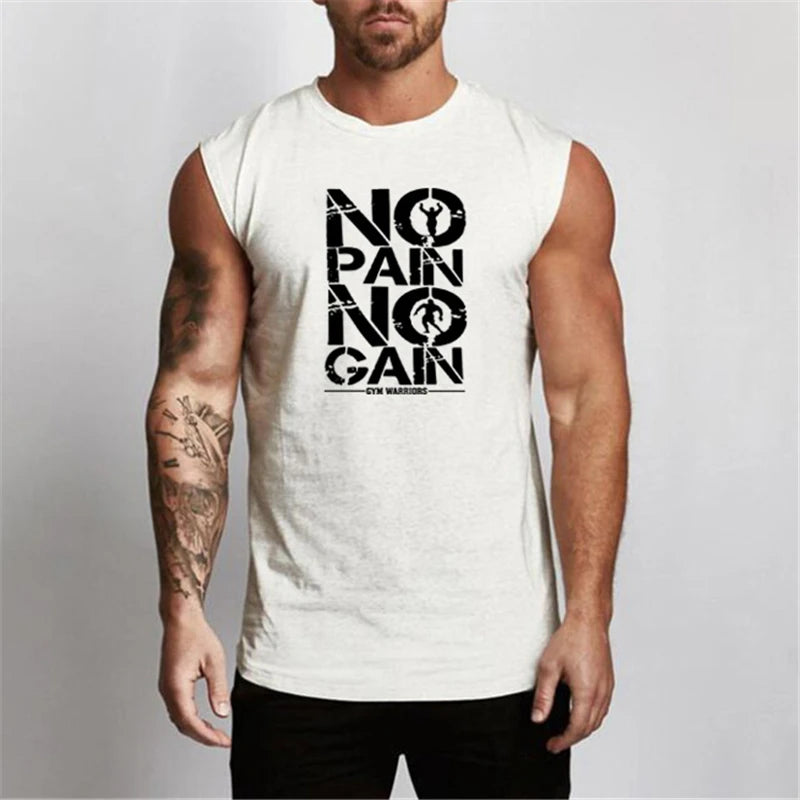 Gym Running Workout Sleeveless T-Shirts Cotton Breathable Tank Tops Men's Bodybuilding Fitness Sportwear Training Muscle Vests
