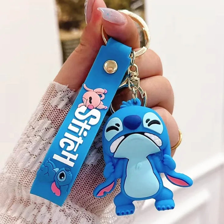 Wholesale Anime Disney Keychain New Mickey Mouse Minnie Lilo & Stitch Doll Keyring Ornament Key Chain Car Pendant Kid Toys Gifts