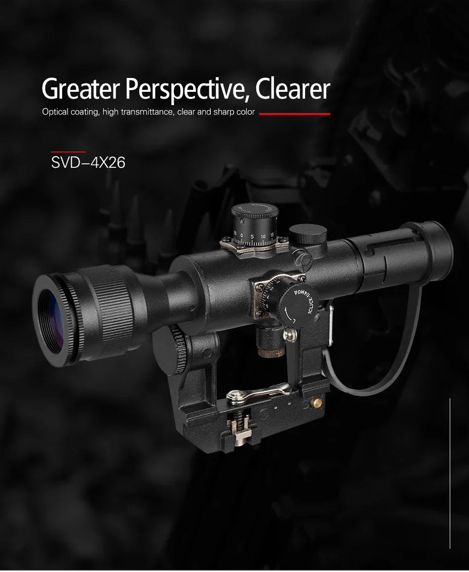 Tactical Svd Dragunov 4x26 Red Illuminated Scope For Hunting Rifle Scope Shooting Ak Scope Red Dot Hunting Optics Hunting Laser