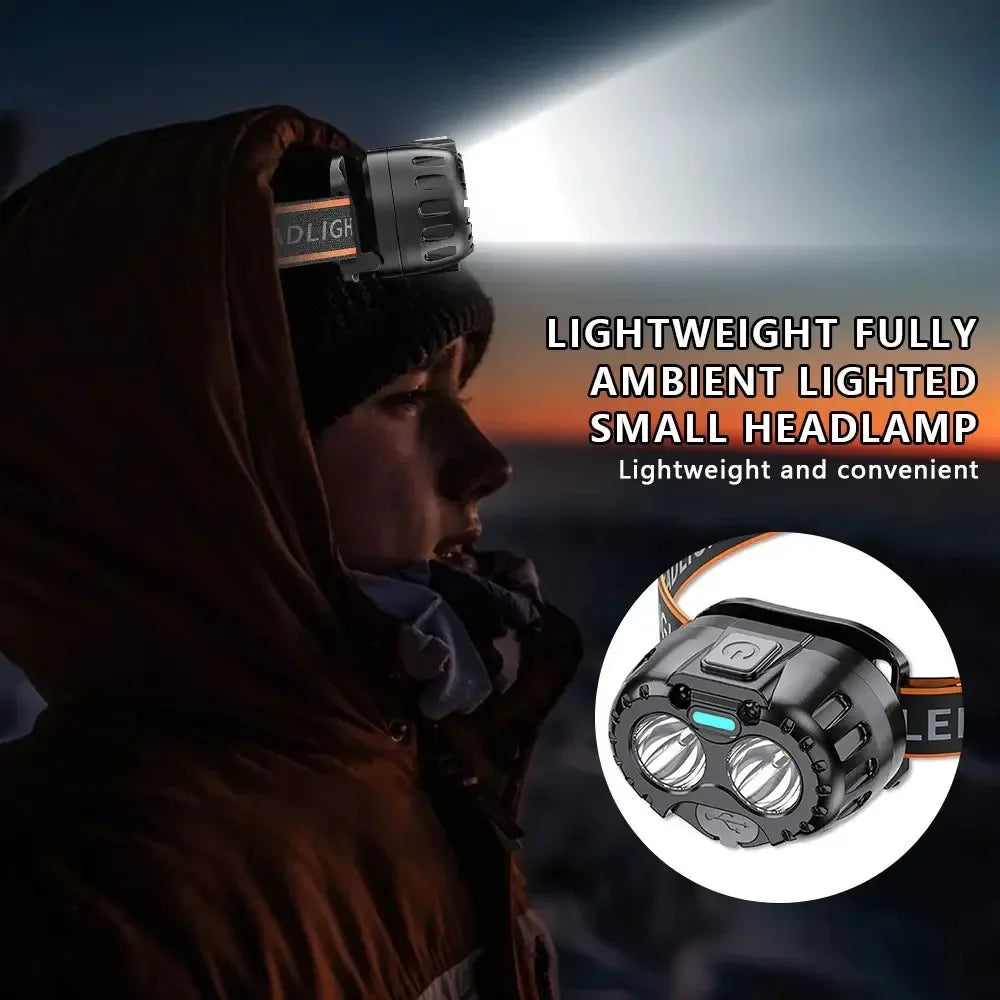 Outdoor Headlamp USB Rechargeable Work Flashlight Multifunctional Head Torch Mini LED Headlight for Camping Fishing Hiking