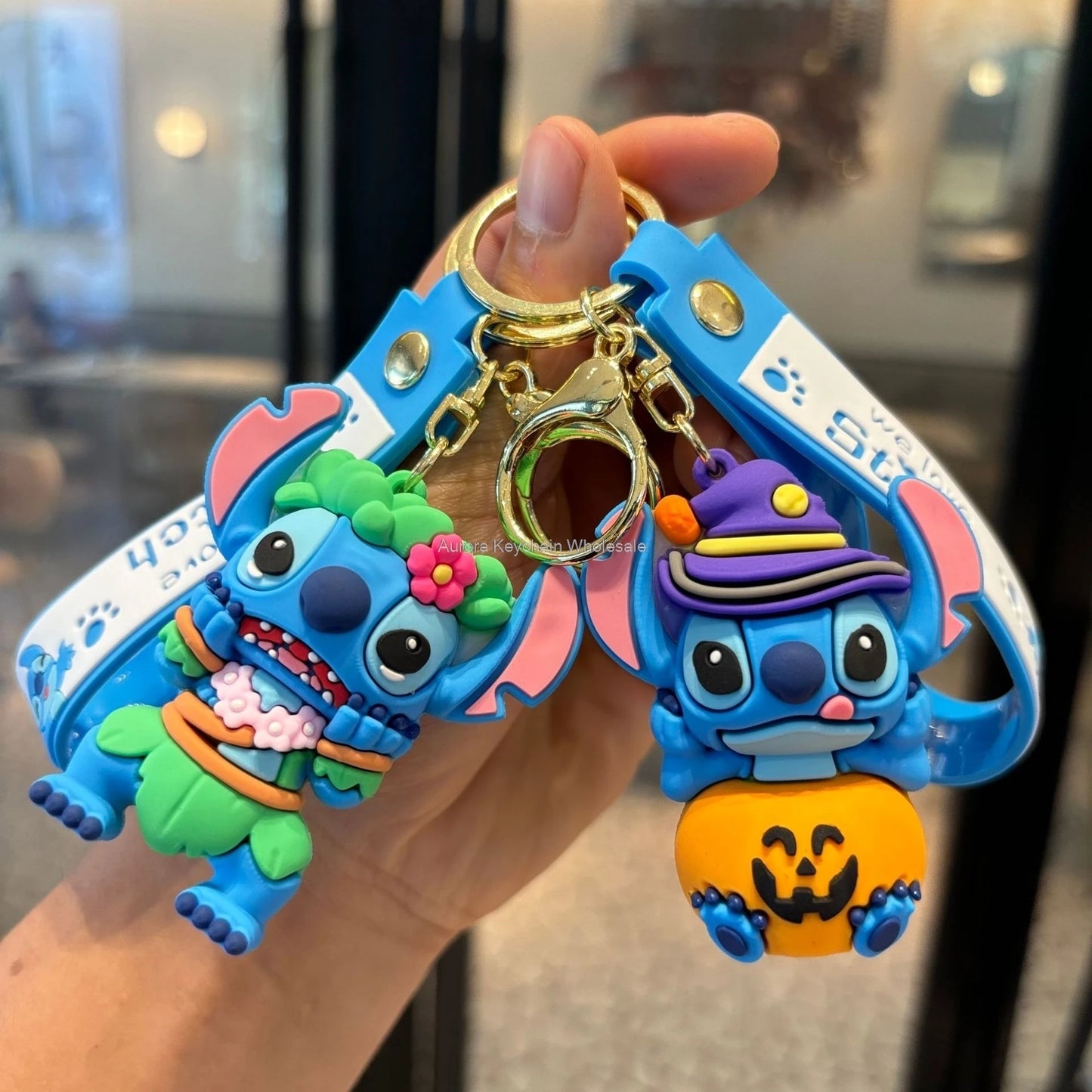 Wholesale Anime Disney Keychain New Mickey Mouse Minnie Lilo & Stitch Doll Keyring Ornament Key Chain Car Pendant Kid Toys Gifts