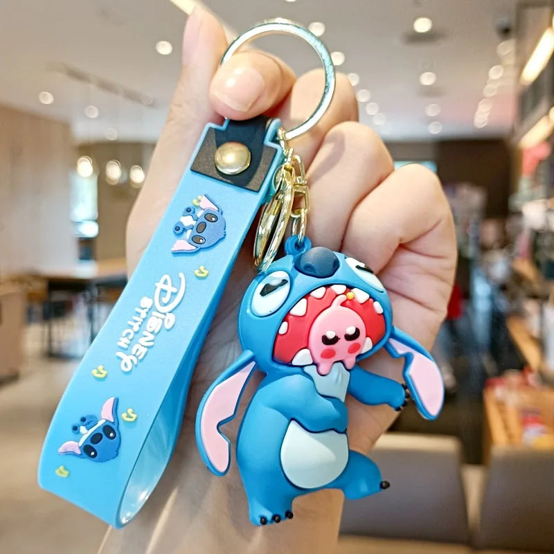 Wholesale Anime Disney Keychain New Mickey Mouse Minnie Lilo & Stitch Doll Keyring Ornament Key Chain Car Pendant Kid Toys Gifts