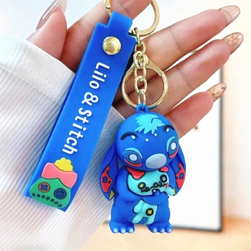 Wholesale Anime Disney Keychain New Mickey Mouse Minnie Lilo & Stitch Doll Keyring Ornament Key Chain Car Pendant Kid Toys Gifts