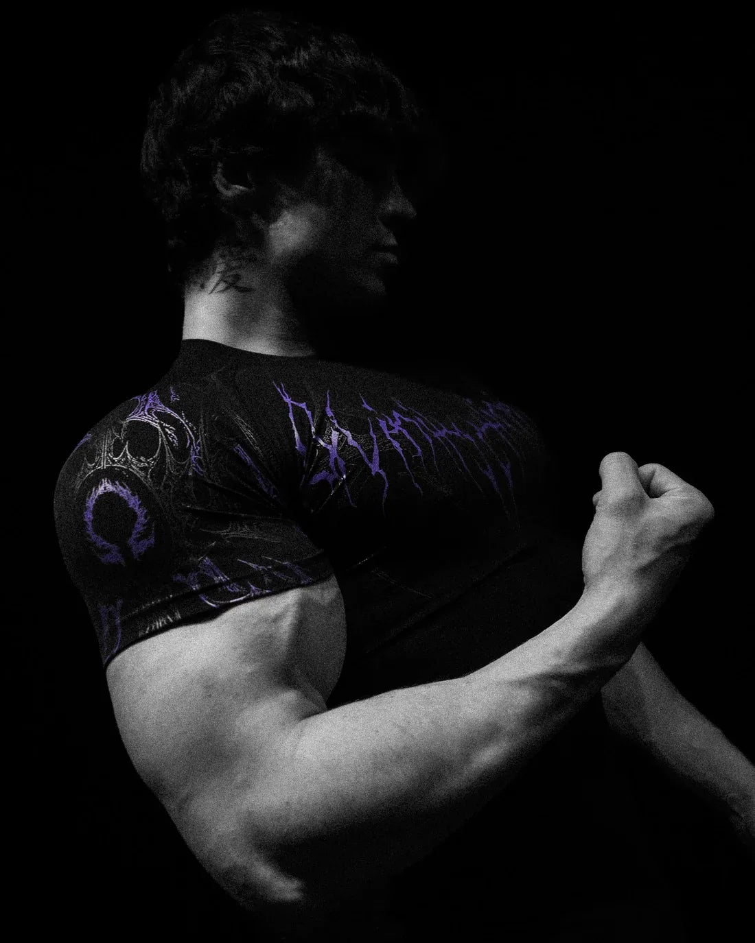 GYM T-shirt Men's Dark Gothic Print Muscle Tee High Elasticity And Quick Drying Exercise For Bodybuilding Training 2025 Summer