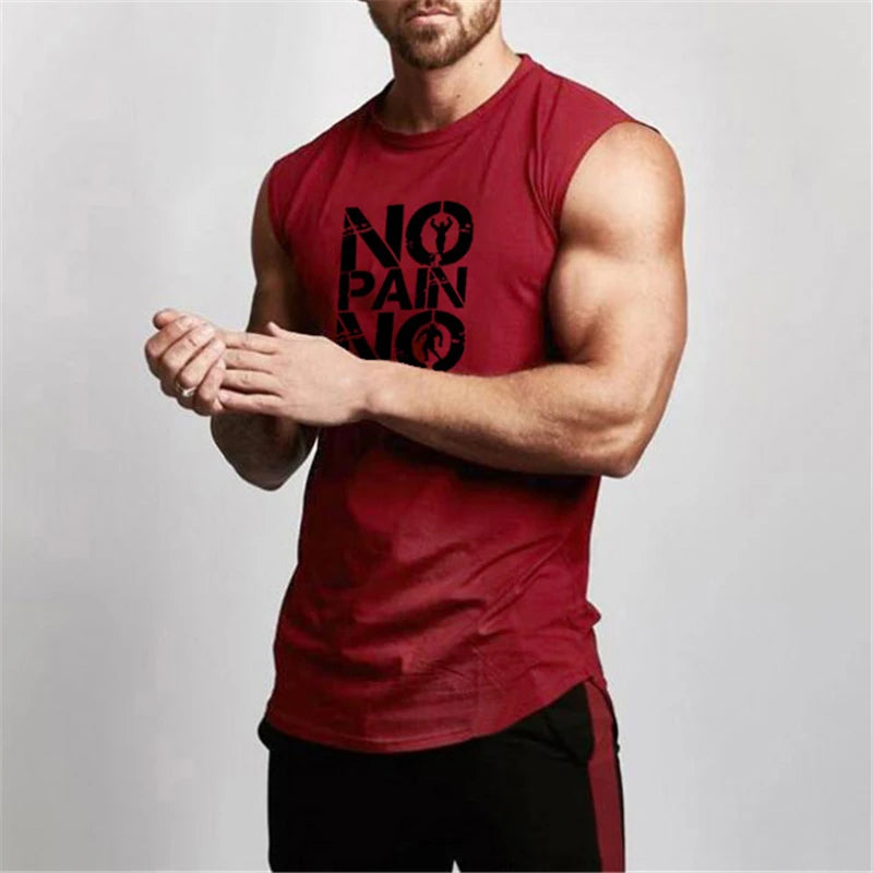 Gym Running Workout Sleeveless T-Shirts Cotton Breathable Tank Tops Men's Bodybuilding Fitness Sportwear Training Muscle Vests