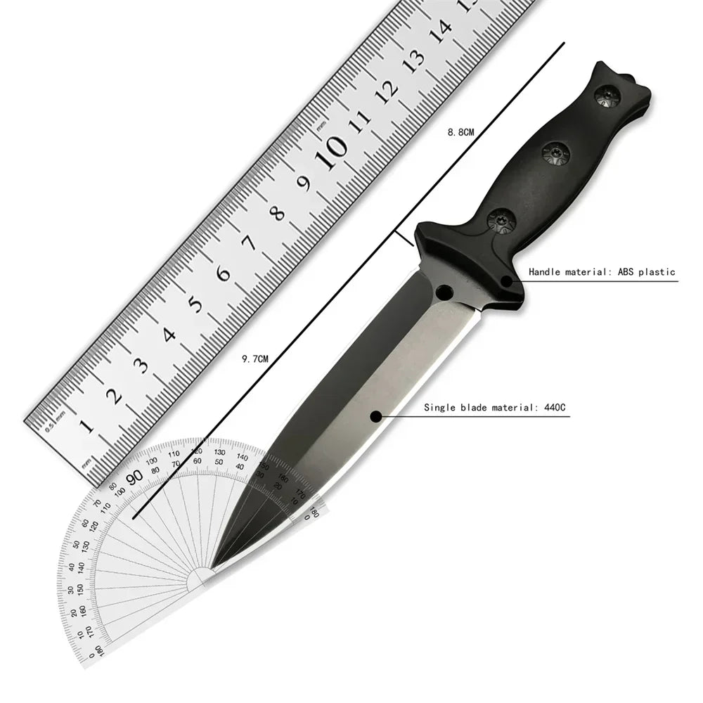Tactical Outdoor Fixed Blade ABS Handle Steel Stainless Steel Double Edged Blade EDC Self Defense Survival Tool with Sheath