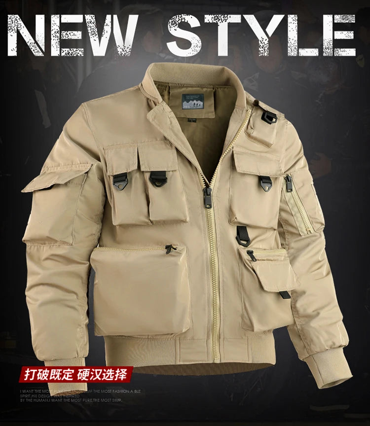 Tactical Jacket Men Autumn and Winter Casual Versatile Trend Outdoor Safari Style Cargo Coat Windproof Campus Clothing