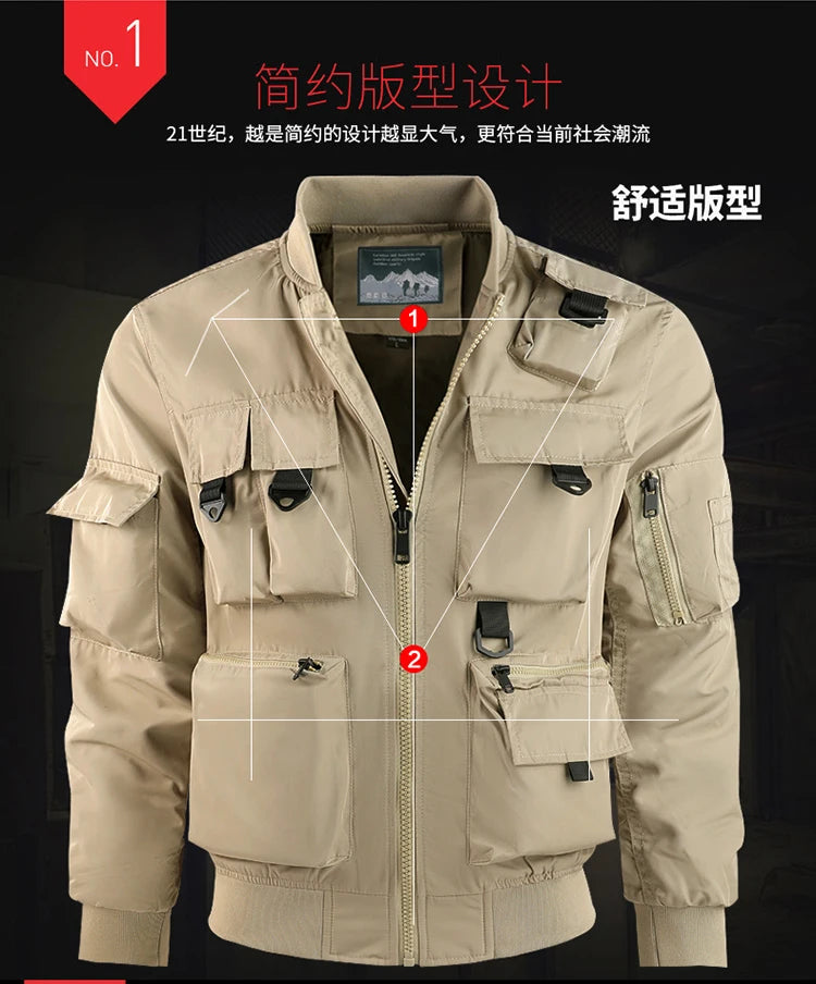 Tactical Jacket Men Autumn and Winter Casual Versatile Trend Outdoor Safari Style Cargo Coat Windproof Campus Clothing