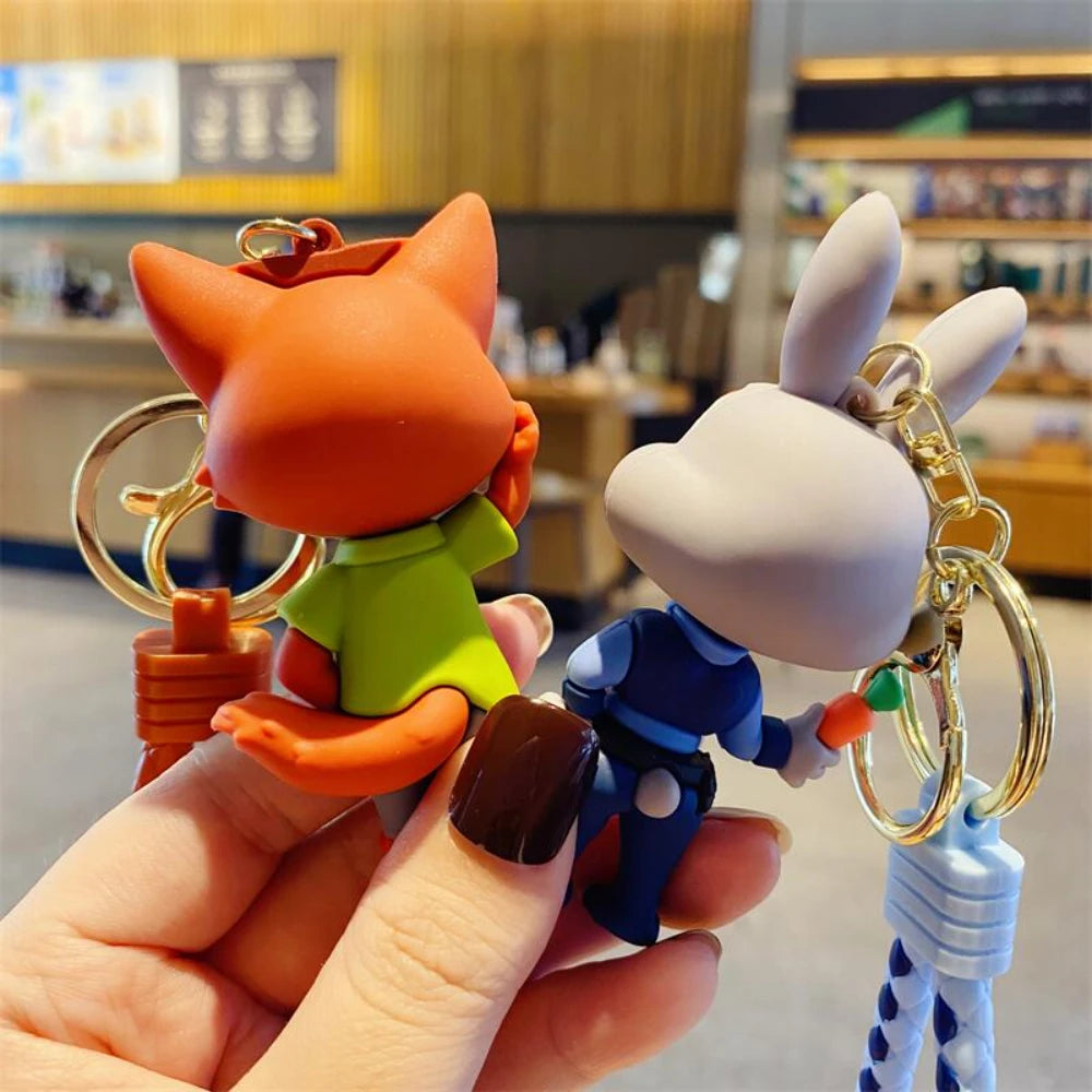 Zootopia Judy Hopps & Nick Wilde Couple Keychain Set - Cute Rabbit & Fox Car Key Rings, Backpack Charms for Fans, Couples, Kids