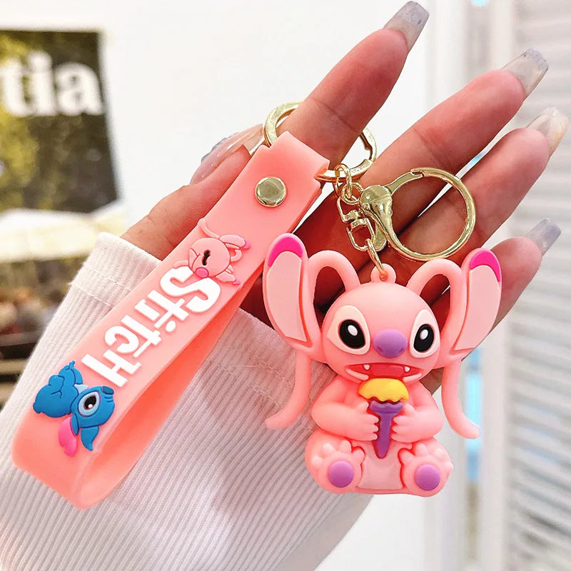 Wholesale Anime Disney Keychain New Mickey Mouse Minnie Lilo & Stitch Doll Keyring Ornament Key Chain Car Pendant Kid Toys Gifts