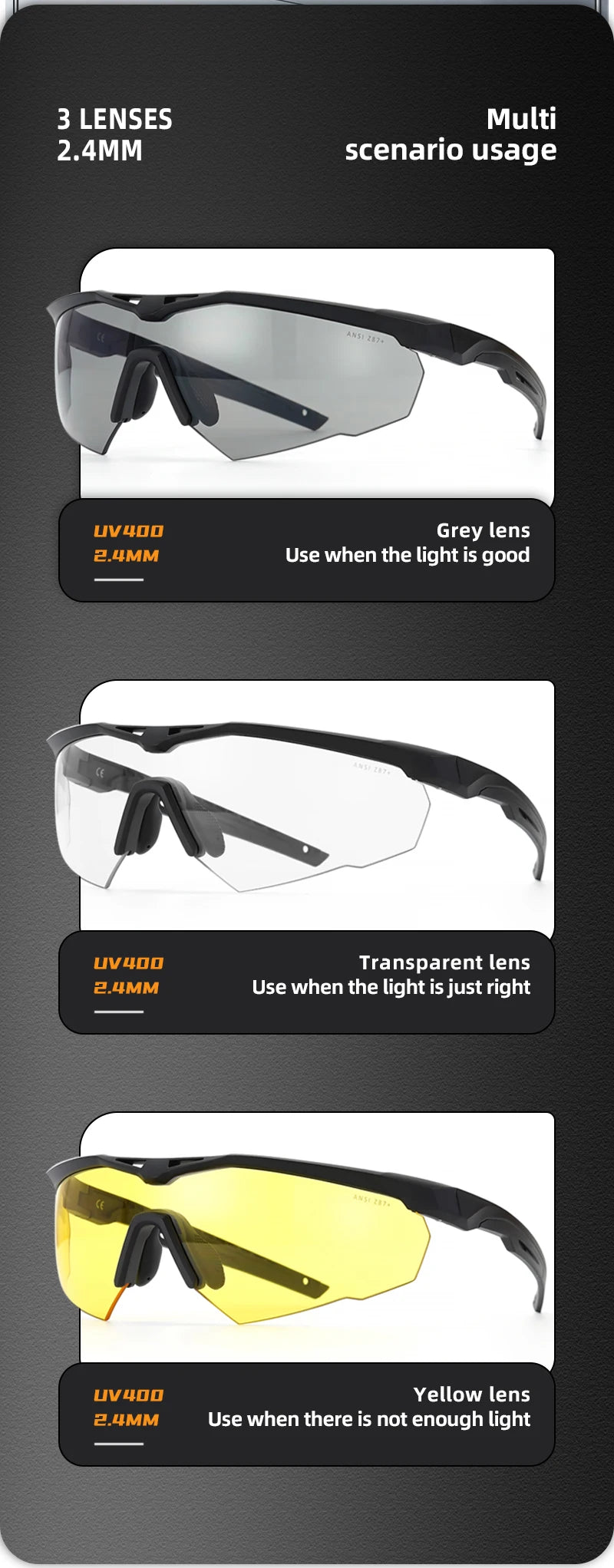 Tactical goggles, UV400, suitable for shooting range, hunting, bulletproof and explosion-proof, mountaineering, hiking