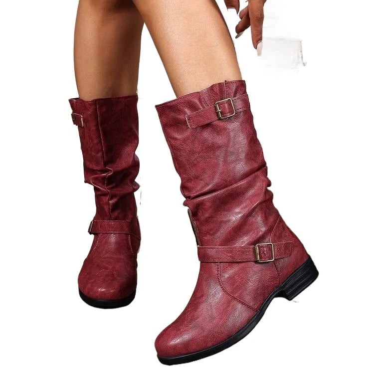 Woman -Boots- Knee High -Platform Chunky Heels Trend Punk Gothic New Rock Leather Fashion Women's Shoes Motorcycle Footwear Q221