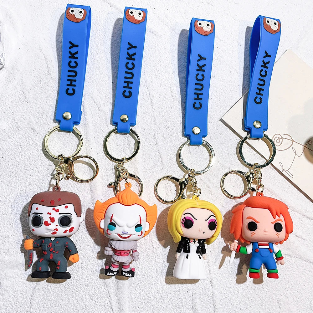 Horror Series Movie Keychain A Nightmare on Elm Street Freddie Kruger Anime Joker Doll Keyring Bag Pendent Key Chain for Friends