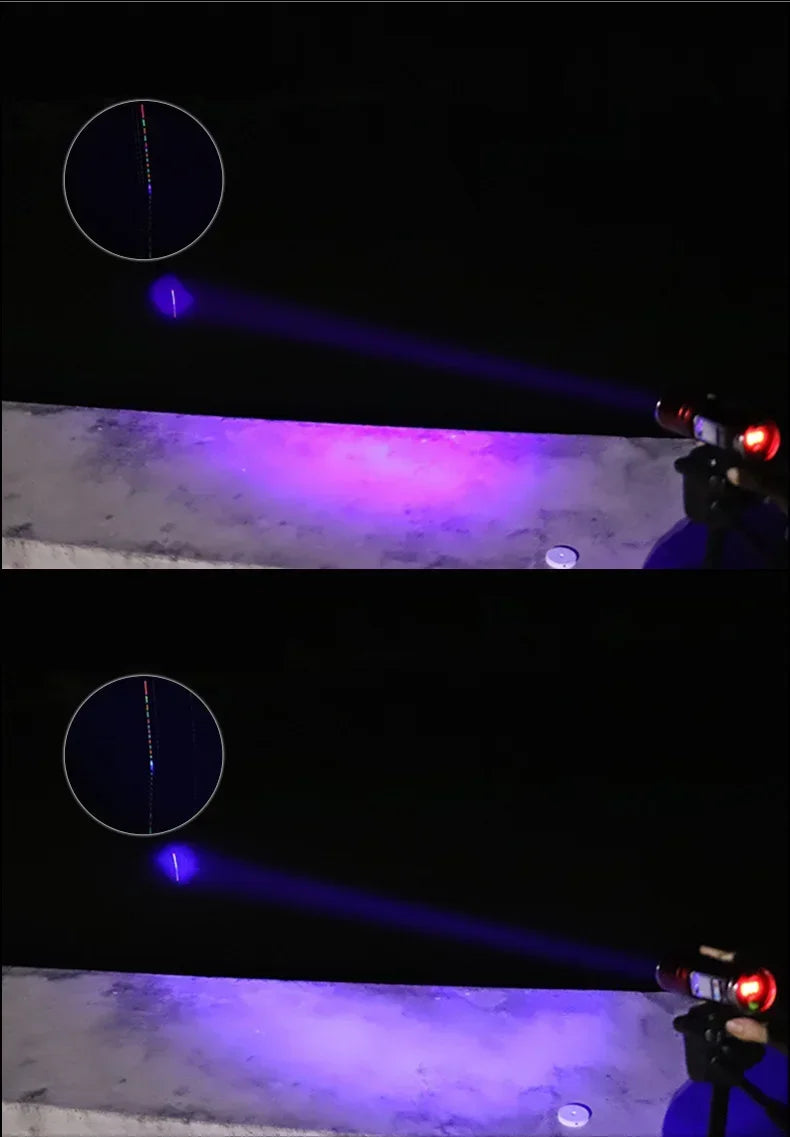 Super Bright Night Fishing Flashlight USB Rechargeable Searchlight Bait Purple Blue Handlamp 5 Light Source with Bracket