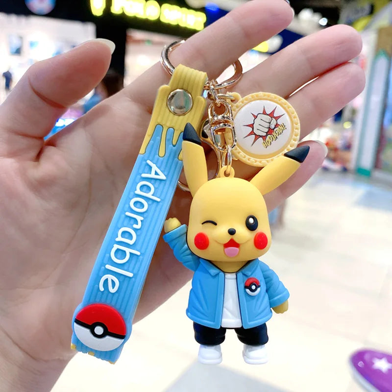 New Pokemon Pikachu Keychain Anime Cartoon Key Chain Charmander Psyduck Fashion Bag Keyring Pendant Accessories Toys Kids Gifts