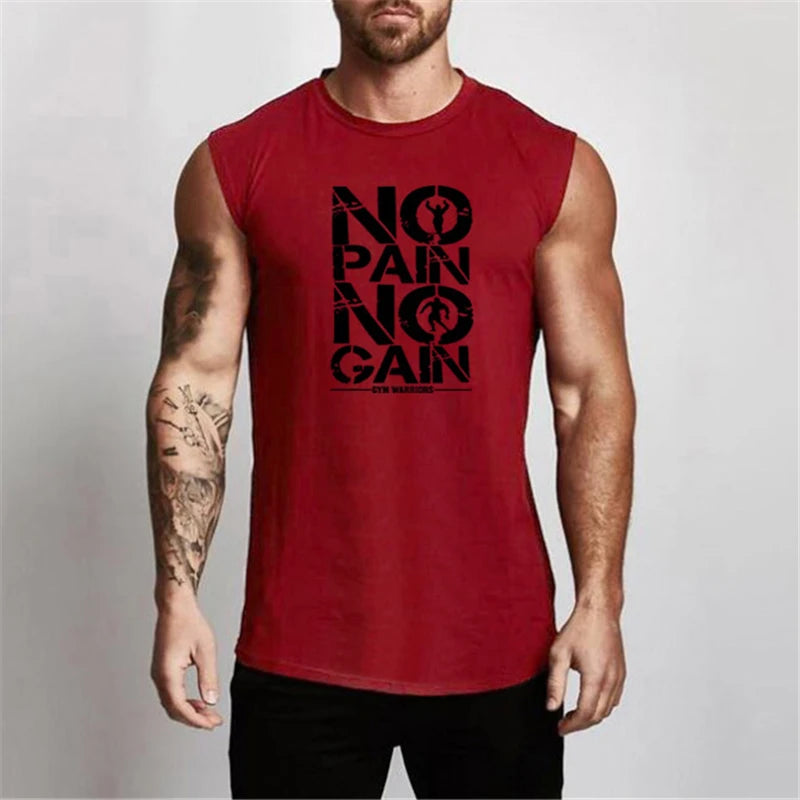 Gym Running Workout Sleeveless T-Shirts Cotton Breathable Tank Tops Men's Bodybuilding Fitness Sportwear Training Muscle Vests