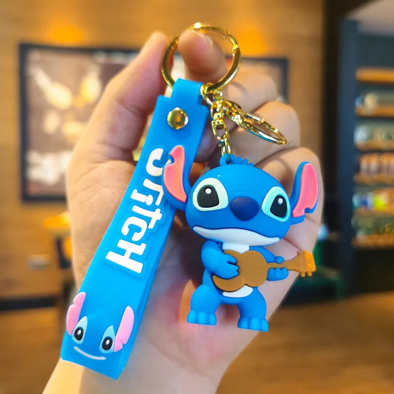 New Cartoon Anime Disney Keychain Mickey Mouse Minnie Lilo & Stitch Doll Keyring Ornament Key Chain Car Pendant Kids Toys Gift