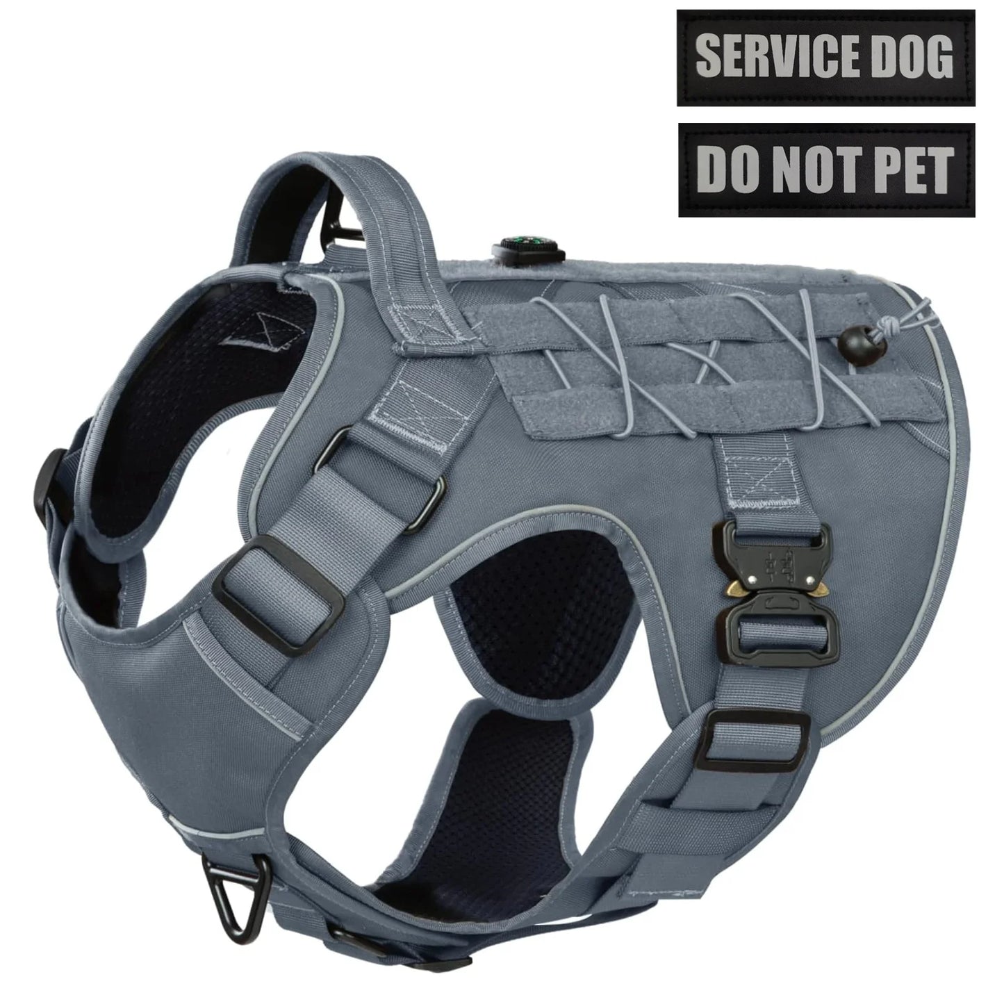 Tactical Dog Harness, two Metal Buckle Heavy Duty Dog Harness with Do Not Pet nameplate Patch, Reflective Military Dog Harness