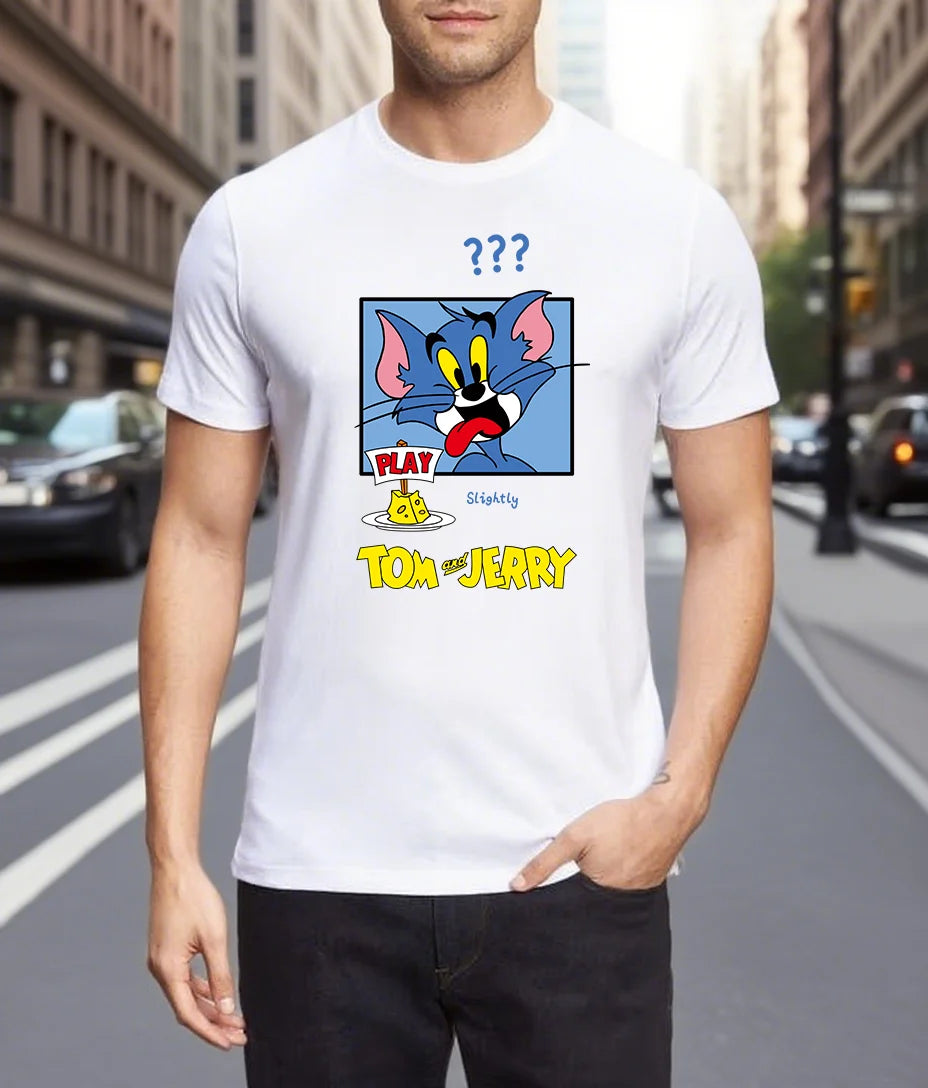 Men's T-shirts 100% Cotton Graphic T-Tom And Jerry Print Tees Y2k Funny New in Tops & Tees Personalized Gifts for Men Streetwear
