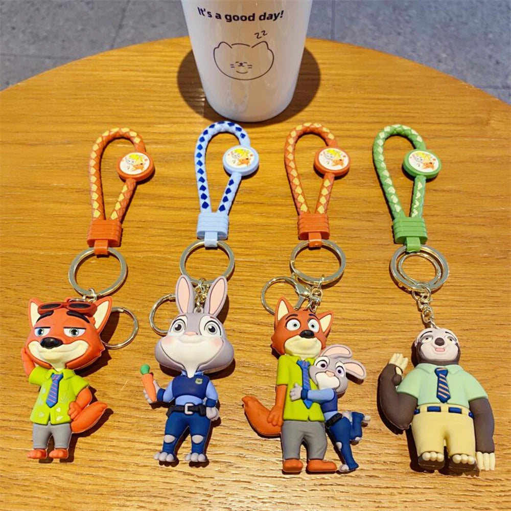 Zootopia Judy Hopps & Nick Wilde Couple Keychain Set - Cute Rabbit & Fox Car Key Rings, Backpack Charms for Fans, Couples, Kids
