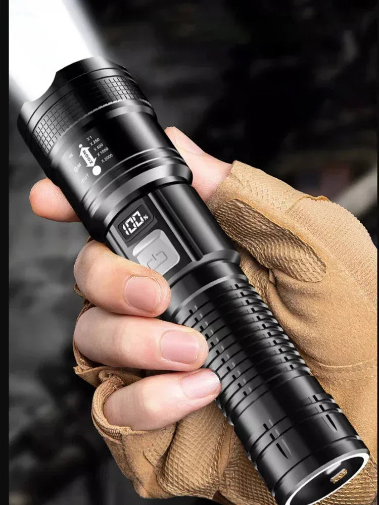 Super Bright Flashlight Built-in Battery USB C Rechargeable LED Flashlights 500000LM High Power Torch Lamp for Camping Lantern