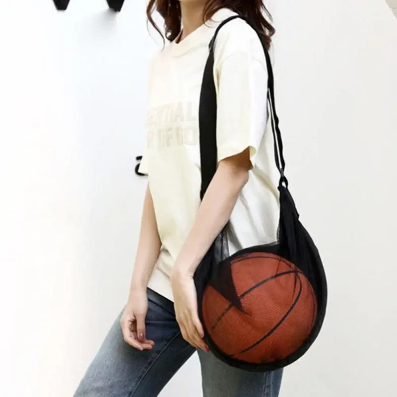 Sports Gym Ball Bag with Zipper Pocket Bag Shoulder Bag Drawstring Storage Oxford Mesh Backpack Basketball Football Pocket Pouch