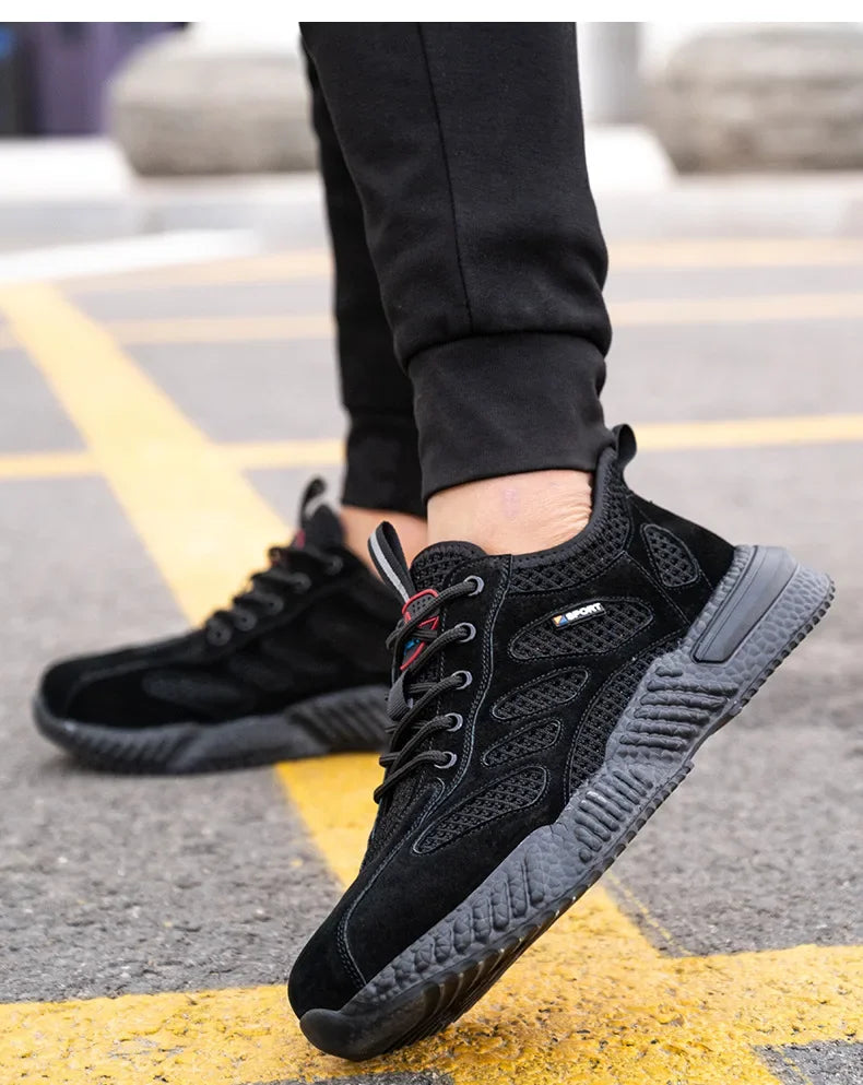 Summer Ssafety Shoes Breathable Lightweight Work Shoes With Steel Toe Anti Puncture Protective Shoe Safety Work Sneakers For Men
