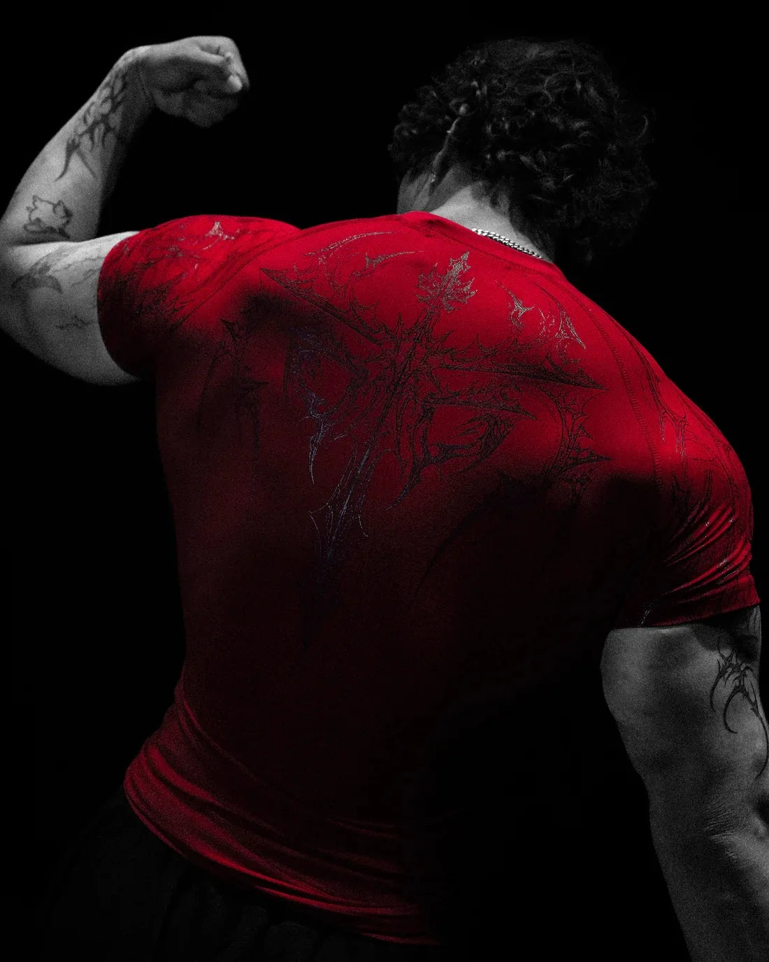 GYM T-shirt Men's Dark Gothic Print Muscle Tee High Elasticity And Quick Drying Exercise For Bodybuilding Training 2025 Summer