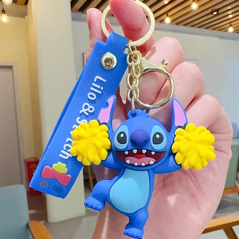Wholesale Anime Disney Keychain New Mickey Mouse Minnie Lilo & Stitch Doll Keyring Ornament Key Chain Car Pendant Kid Toys Gifts