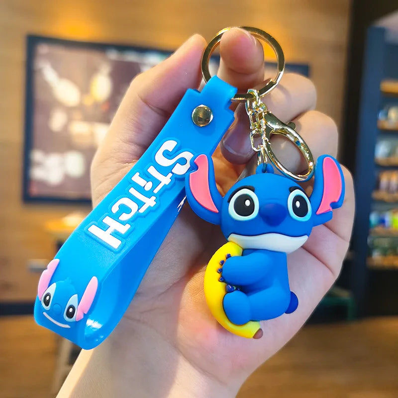 New Cartoon Anime Disney Keychain Mickey Mouse Minnie Lilo & Stitch Doll Keyring Ornament Key Chain Car Pendant Kids Toys Gift