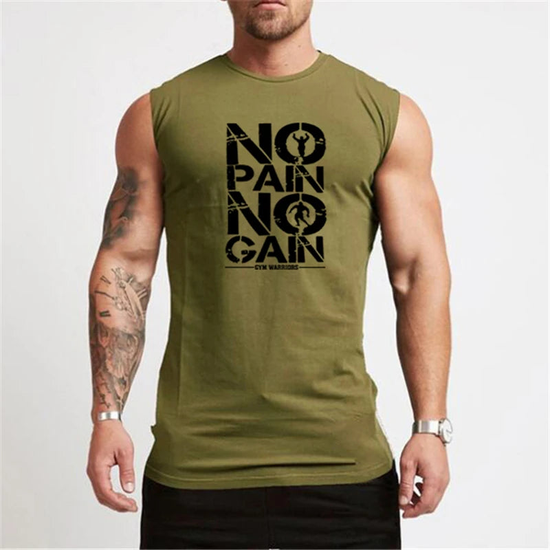 Gym Running Workout Sleeveless T-Shirts Cotton Breathable Tank Tops Men's Bodybuilding Fitness Sportwear Training Muscle Vests