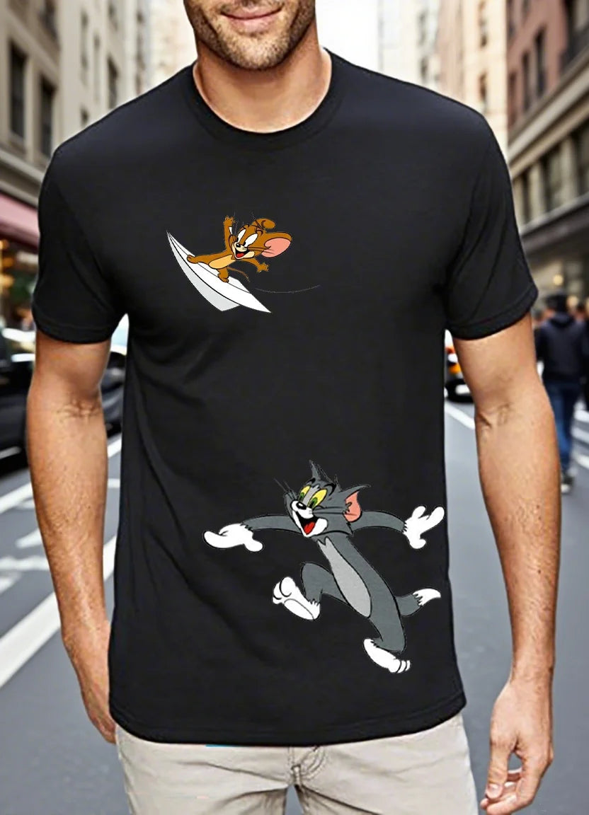 Men's T-shirts 100% Cotton Graphic T-Tom And Jerry Print Tees Y2k Funny New in Tops & Tees Personalized Gifts for Men Streetwear