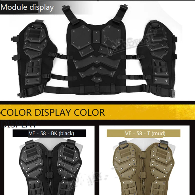 Tactical Gold Steel Vest Military Combat Vest Men's Tactical Hunting Vest Army Adjustable Armor Outdoor CS Training Vest Airsoft