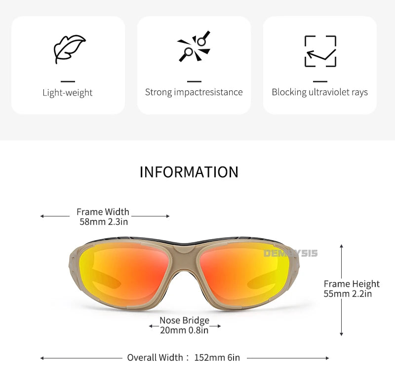 Tactical Glasses Outdoor Safety Polarized Sunglasses UV Protection for Hunting Biking Cycling Hiking Motorcycle Safety Eyewear