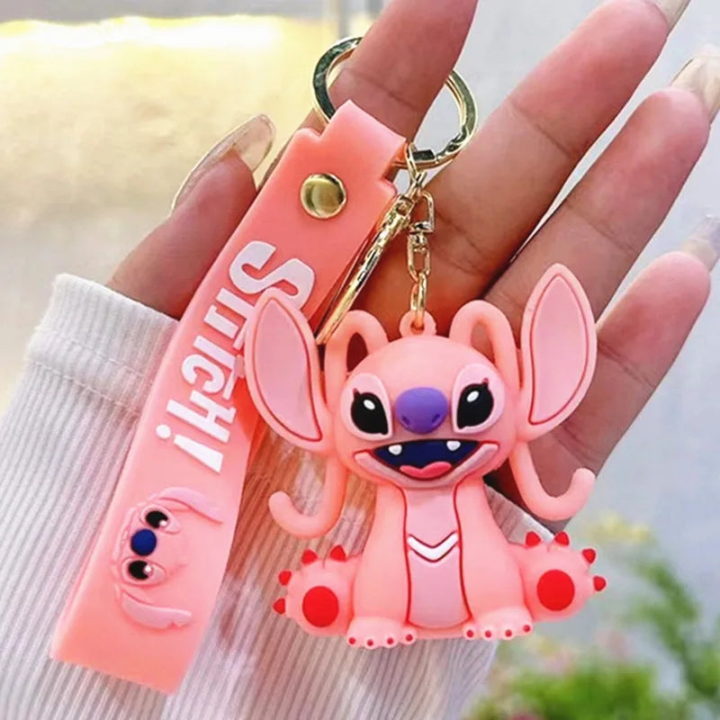 Wholesale Anime Disney Keychain New Mickey Mouse Minnie Lilo & Stitch Doll Keyring Ornament Key Chain Car Pendant Kid Toys Gifts