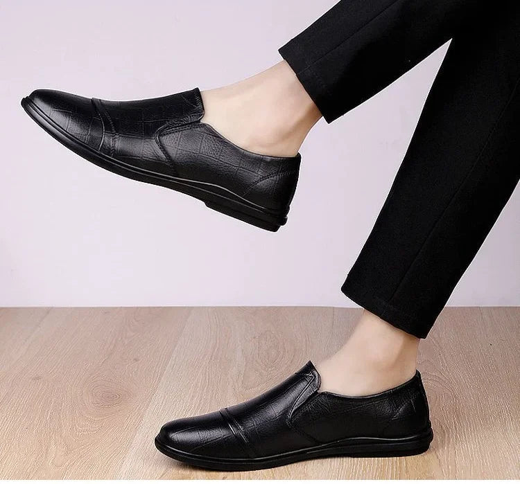 Social Shoe Male Spring Autumn Brown Men's Formal Shoes Round Toe Black Official Leather Casual Cowhide Footwear Clothing Office