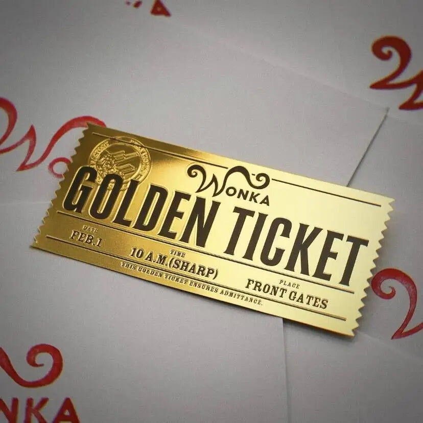 Wonka Charlie Chocolate Golden Ticket Anime Gold Voucher Brooch Pin Badges Metal Pins Bookmark Collection Valentine's Day Gift