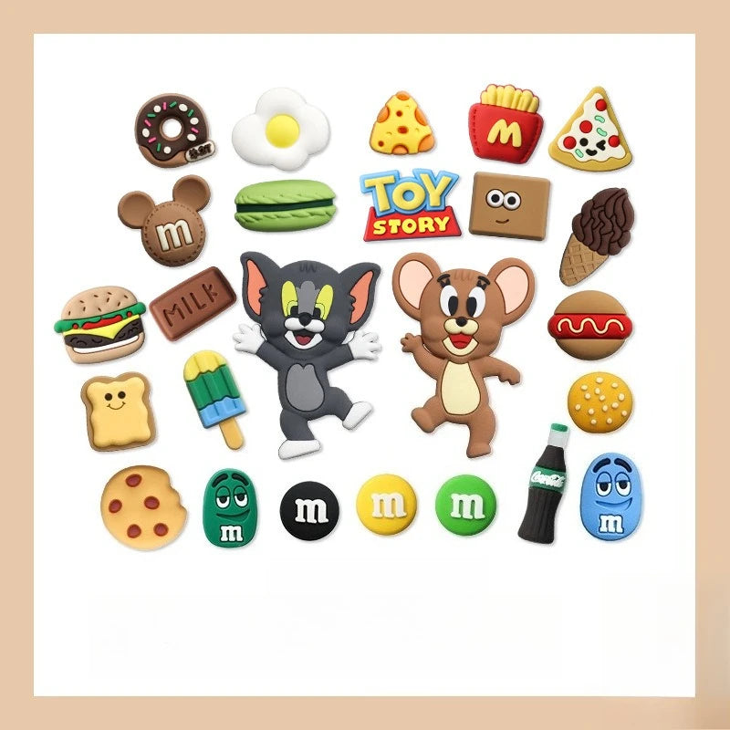 MINISO Dynamic Tom and Jerry set Food Theme for Cute Cartoon Shoe Charms Decoration Accessories for Classic Clog X-mas Gifts
