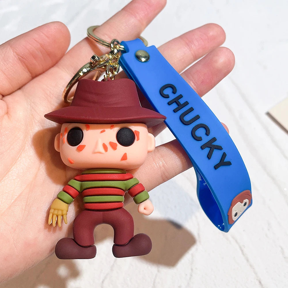 Horror Series Movie Keychain A Nightmare on Elm Street Freddie Kruger Anime Joker Doll Keyring Bag Pendent Key Chain for Friends