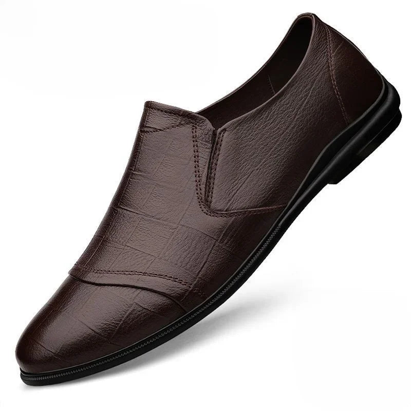 Social Shoe Male Spring Autumn Brown Men's Formal Shoes Round Toe Black Official Leather Casual Cowhide Footwear Clothing Office