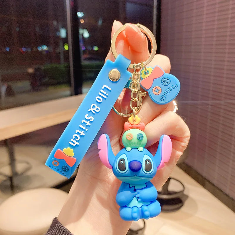 New Cartoon Anime Disney Keychain Mickey Mouse Minnie Lilo & Stitch Doll Keyring Ornament Key Chain Car Pendant Kids Toys Gift