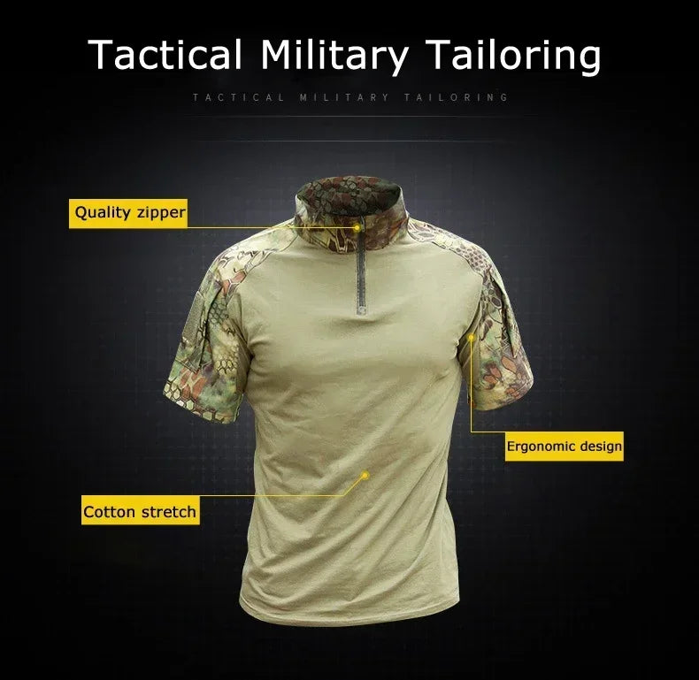 Tactical T-Shirts Men Sport Outdoor Tee Quick Dry Short Sleeve Shirt Hiking Hunting Climbing Camouflage Men Clothing Breathable